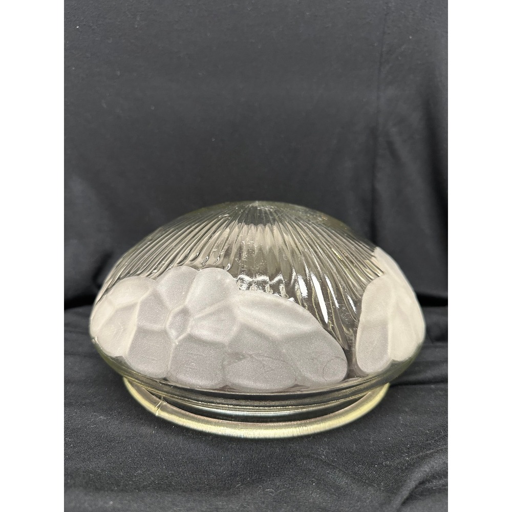Vintage Glass Light Globe Clear Frosted Floral Ribbed Art Deco Flush Mount Shade